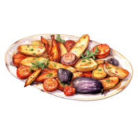 Roasted Root Vegetables and Tomatoes on a White Platter png
