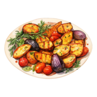 Grilled Potato and Vegetable Medley on a Plate png