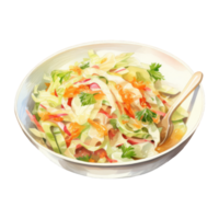 Vibrant Vegetable Salad in a White Bowl with a Wooden Spoon png