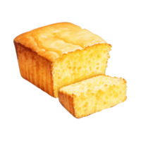 Golden-crusted loaf of cornbread, sliced, showing moist crumb texture. png