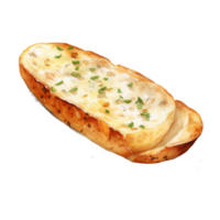 Watercolor Painting of a Sliced Piece of Garlic Bread with Herbs png