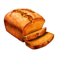 Delicious golden-brown loaf of bread with two slices served on parchment paper. png