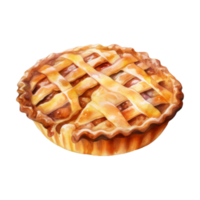 A watercolor painting of a delicious apple pie with a lattice crust. png