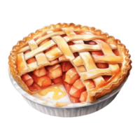 A Watercolor Painting of a Delicious Peach Pie with a Lattice Crust png