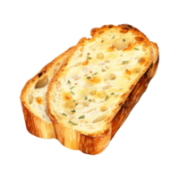 Watercolor Painting of Two Slices of Buttery Garlic Bread png