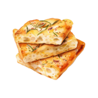 Rosemary and Olive-Topped Focaccia Bread Slices Stacked png
