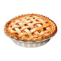 A Delicious Watercolor Painting of a Lattice-Top Apple Pie in a Dish png