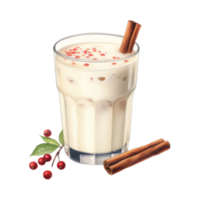 Creamy Eggnog Drink with Cinnamon Sticks and Cranberries Garnish png