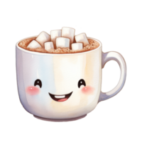 Cheerful mug of hot chocolate topped with fluffy marshmallows. png