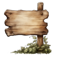 Rustic Wooden Signpost with Blank Space and Foliage Base png