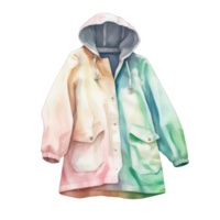 Pastel-Colored Hooded Jacket with Two-Toned Design Hanging on a Hanger png