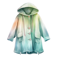 Mint Green Hooded Button-Up Coat with Pockets and Drawstrings png