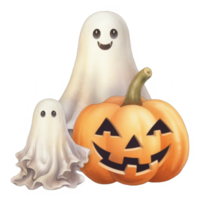 contento Víspera de Todos los Santos fantasmas y Jack-o'-lantern en broma reunido juntos. png