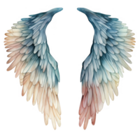 Pair of ethereal, watercolor-painted wings with gradient color tones. png