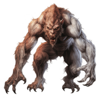 Powerful, Muscular Werewolf with Ferocious Expression and Sharp Claws png