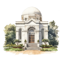 Architectural Watercolor Rendering of a Classical-Style Mausoleum png
