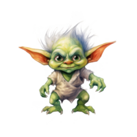 Grumpy Green Goblin with Spiky White Hair in a Ragged Tunic png