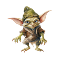 A mischievous, smiling goblin creature with large ears and sharp claws. png