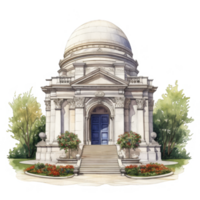 Neoclassical Style Mausoleum with a Dome, Steps, and Blue Door png