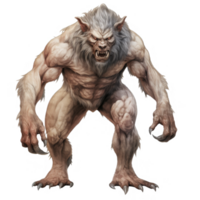 Powerful, Anthropomorphic Werewolf with Grey Fur and Sharp Claws png