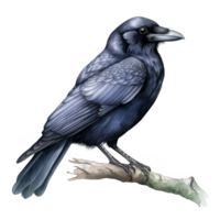Detailed Illustration of a Raven Perched on a Branch png