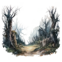 A forest with trees and a man in the middle png