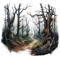 A painting of a forest with trees and a path png