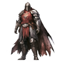 A Digital Painting of a Medieval Knight in Full Plate Armor and a Red Cloak png