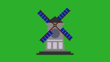 Abstract animation of a wind farm. color windmill on green screen. video