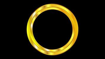 Golden circle spinning simple loop background. rotating gold ring on black. video