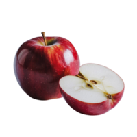 A red apple with sliced pieces on a clear background png
