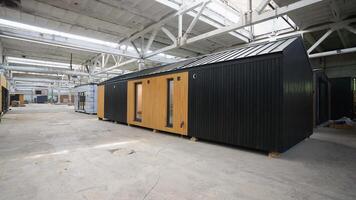 Modern mobile prefabricated modular home at a construction site video