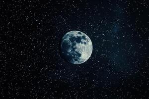 Full moon shining brightly in a night sky filled with stars. photo