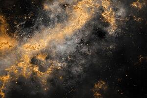Golden nebula swirls in a dark, starry sky. photo