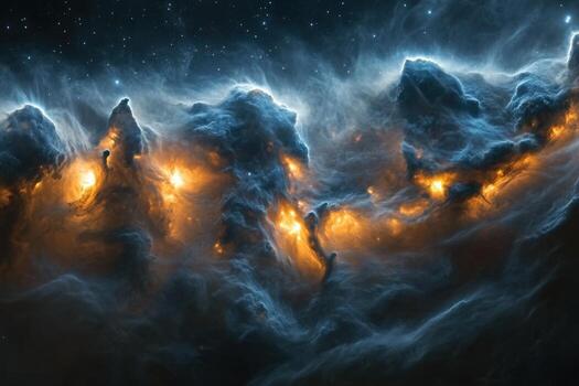 Glowing nebula clouds with stars in space. photo