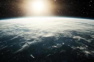 Earthrise from space, sunlight shining on clouds. photo