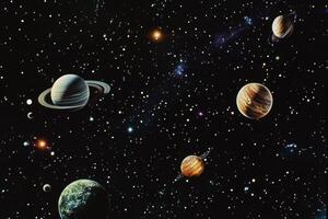 Planets and Stars in a Dark Sky. photo