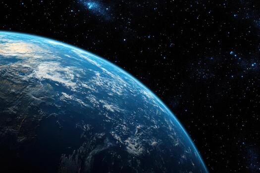 Earth viewed from space with stars in the background. photo