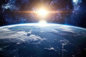 Sunrise over Earth seen from space. photo