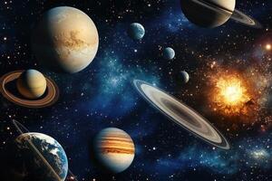 Planets in the Solar System with a Star in the Background. photo