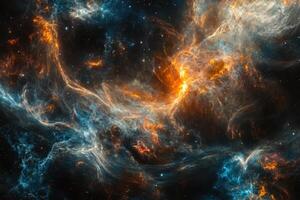 A vibrant nebula with swirling clouds of gas and dust in deep space. photo