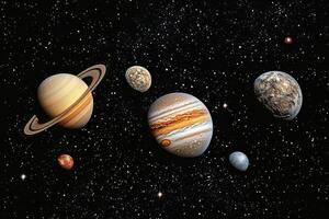 Planets in the Solar System against a starry backdrop. photo