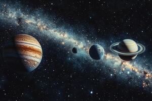 Planets in the solar system with the Milky Way in the background. photo