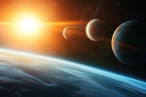 Sun and planets in a solar system. photo