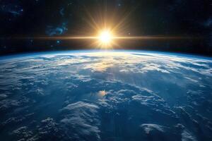 Sunrise over Earth from space. photo
