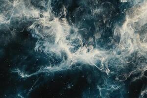 Swirling clouds of gas and dust in space, illuminated by distant stars. photo
