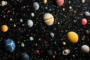 Planets and stars in a dark space background. photo