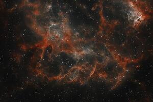 Red and white nebula with stars in dark space. photo
