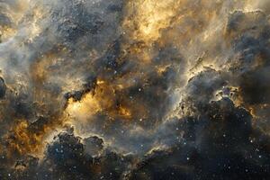 A vibrant nebula with bright, swirling colors and scattered stars in a dark space. photo