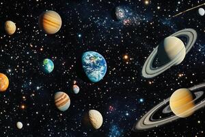 Planets and stars in deep space. photo